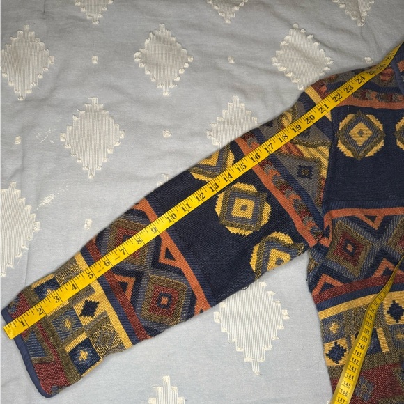 New Identity Blue and Red Geometric Blazer with Open Front Western Style. - Picture 13 of 14